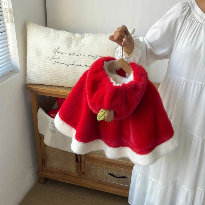 ベビー ポンチョ リンゴ クリスマスマント キッズ 男の子 女の子 リンゴ ポンチョコート クリスマス ケープ マント 防寒 ベビー服 おしゃれ 子供服 こども 着ぐるみ 衣装 仮装 赤ちゃん パーティー 新年 出産祝い プレゼント - 3