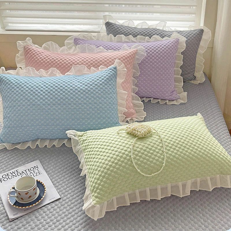 【2025最新登場】冷感 枕カバー 北欧 枕 カバー 48x74cm 2枚セット 可愛 無地 フリル付き ひんやり 接触冷感 マッサージまくらカバー 夏 冷たい 枕 丸洗い ピローケース 女の子