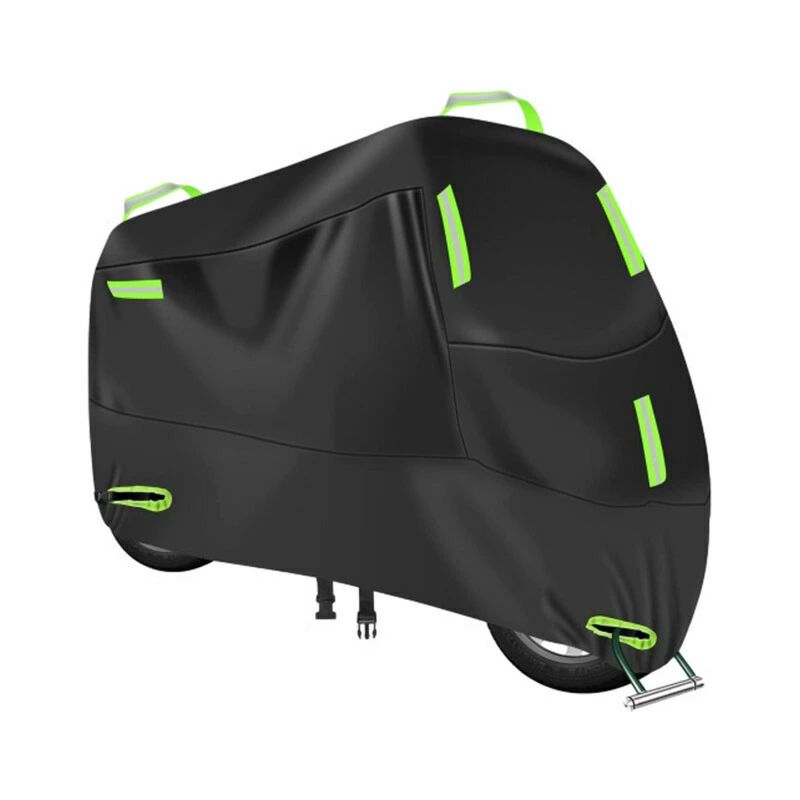 バイクカバー 210D厚手 バイク用レインカバー 車体カバー 防水 耐熱 オートバイカバー 大型 破れにくい 警告反射テープ 盗難防止ロック穴 防風ベルト付き ワンタッチバックル付き 耐熱 紫外線防止 UVカット 防風 防埃 防雨 防雪 盗難防止 バイク用車体カバー 収納バッグ付き