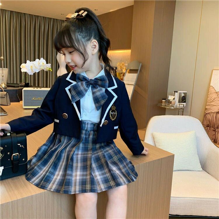 Rakuten - 入園式 女の子 スーツ セットアップ 卒園式 子供制服 スカート スクールセーターリボン付き キッズ 子供服 シャツ カーディガン 子供 女児 カジュアル 4点セット 春秋 入学式 卒業式 小学生 発表会 通学 受験 面接 学園風