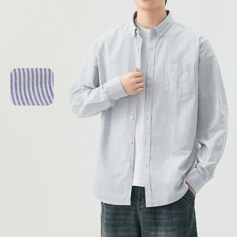 Long-Sleeve - 長袖 シャツ メンズ シャツ ストライプ シンプル おしゃれ カジュアル ゆったり きれいめ ストリート モード系 青年 大人 男性用 トップス 羽織り 春 秋 冬 通勤 通学 デート 人気 トレンド ファッション ユニセックス ビッグシルエット レイヤード コーデ