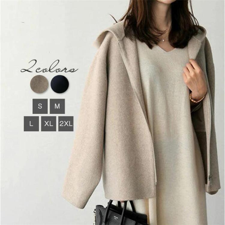 Coat - チェスターコート レディース トレンチコート 冬 アウター 秋冬 ジャケット ジップ アウター フード付き ショートコート オーバーサイズ ビッグシルエット 春
