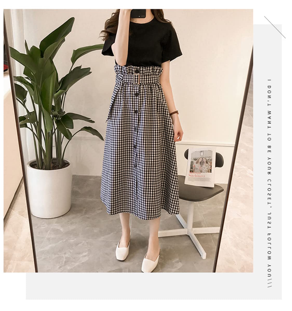 2点セット レディース 上下セット セットアップ パンツドレス tシャツ+ロングスカート チェック柄スカ..