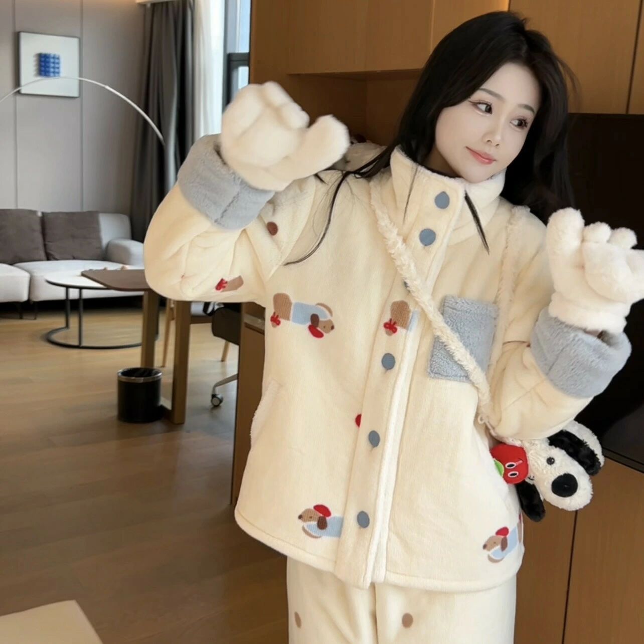 冬 3層 起毛 保温 パジャマ ルームウェア レディース 可愛い 着痩せ 外出着 兼用 柔らか ボア