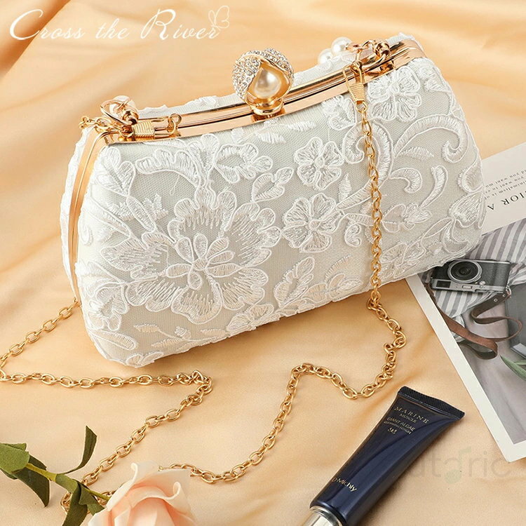 ウェディング バッグ パーティーバッグ レース 花柄 刺・ ハンドバッグ スマホショルダー 2way 白 ドレス バッグ 横型 結婚式バッグ 和装バッグ ショルダーバッグ レディース 披露宴 発表会 二次会 結婚式 謝恩会 パーティー 同窓会 フェミニン 演奏会 成人式 お呼ばれ