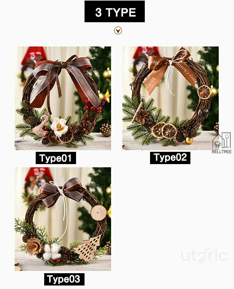 クリスマスリース 外径30cm ナチュラルリース 玄関 部屋 北欧 ナチュラル 手作り ...