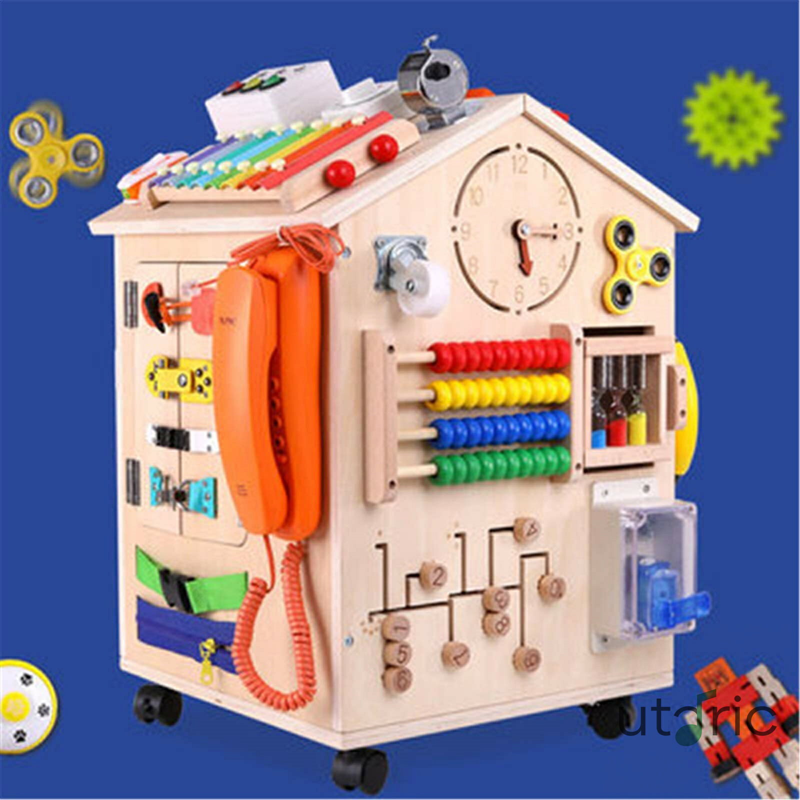 鍵開け 玩具 おもちゃモンスターロックボックス木製の問題解決箱とドアとラッチの子供たちとの扉が付いている箱