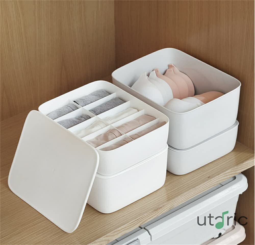 Rakuten - 家庭生活下着収納箱プラスチック収納箱寮下着靴下引き出し式 下着収納ボックス 仕切り ふた付き 15個仕切りケースボックス ネクタイ収納ケース スカーフ・ショーツ・靴下収納便利 水洗い 変形しない 防湿 防塵 防カビ 抗菌 省スペース (グレー B)