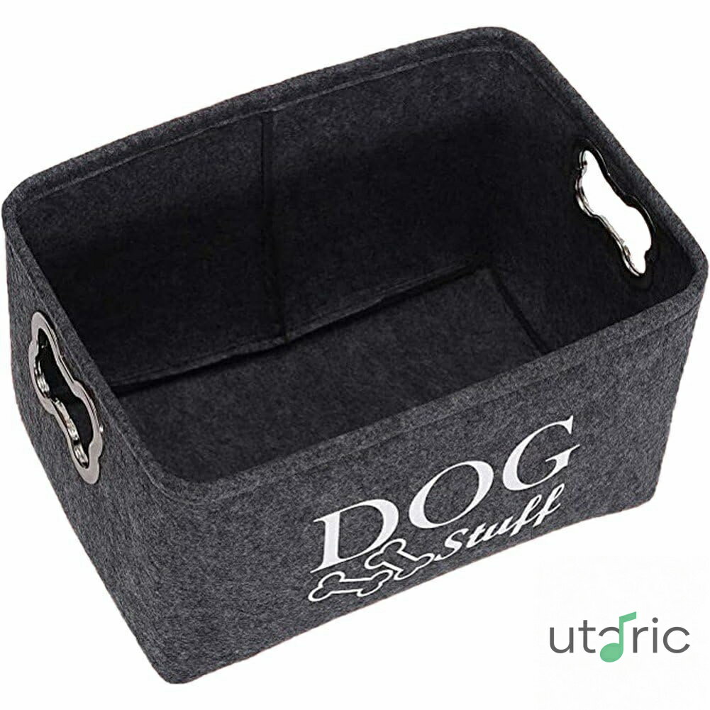 Daily Necessities - 犬用おもちゃ収納箱 ペット フェルト ペットバスケット 犬のおもちゃ箱 骨型ハンドル付き ペットのおもちゃ 毛布 リード用 オーガナイザー 収納バスケット