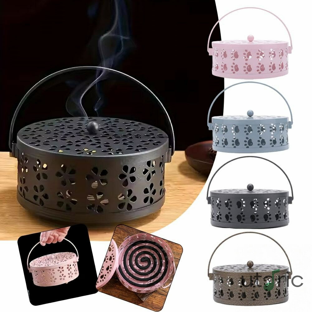 蚊取り線香 ホルダー 鉄製 蚊取り線香立て 蚊遣り箱 かわいい 猫の足跡 蚊取り線香入れ 吊り下げ キャンプ 蚊遣器 蓋付き 持ち運び便利 室内 室外 庭仕事 アウトドアにも適用