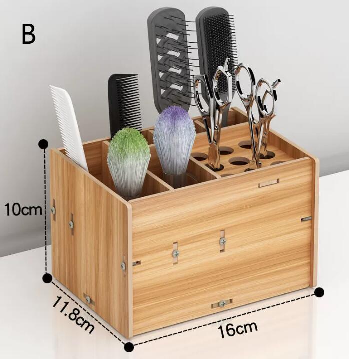 美容服の理髪用の専門のサロンはさみホルダー 美容服の理髪箱クランプのスタンドコンテナ収納箱 オーガナイザーシザーラック 木製 プロ サロンはさみホルダー シザーケース かみそり スタンド はさみ収納 せん断 かみそり 髪のピン 化粧ブラシ シザーバッグ