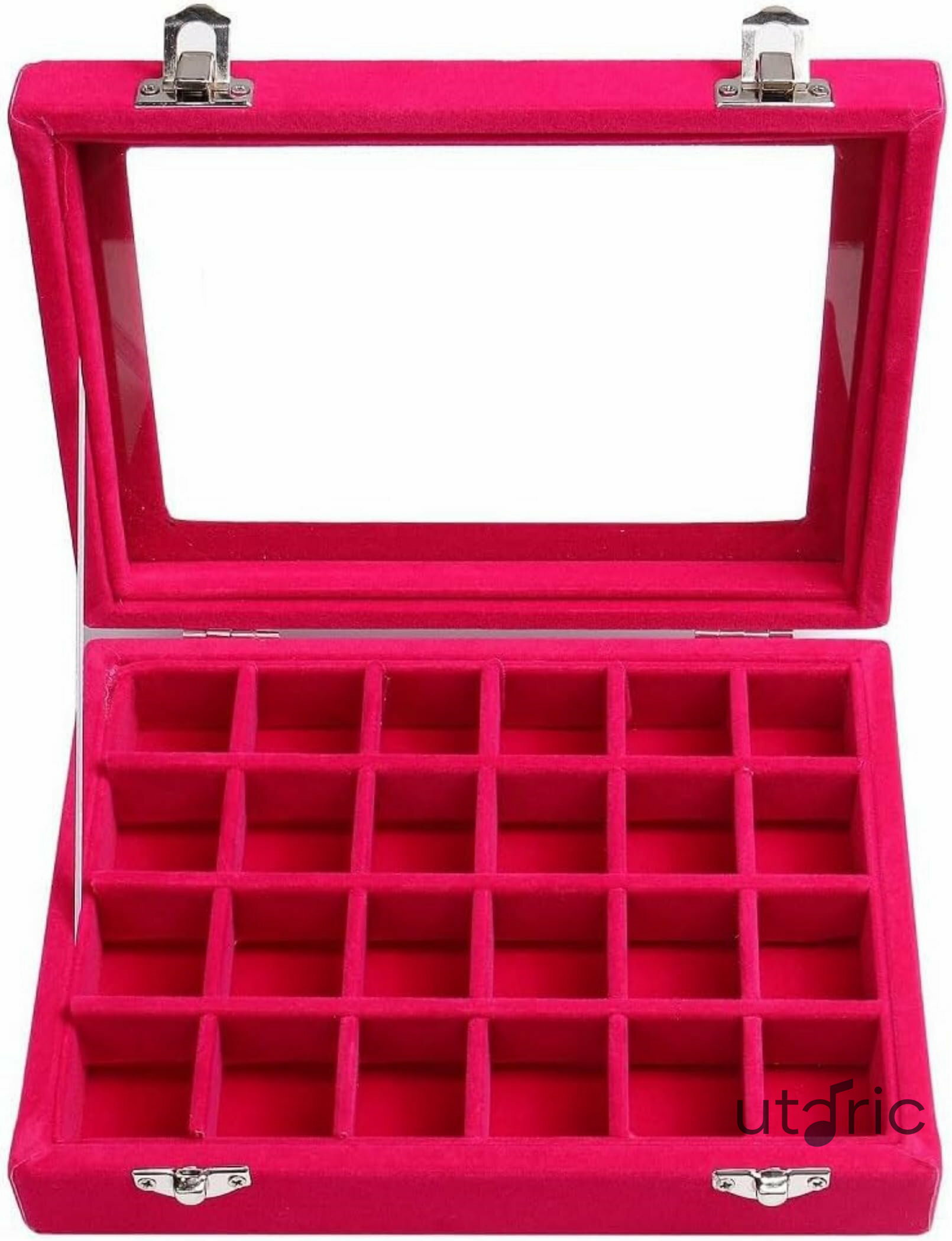 24 区画 ベルベット大容量ジュエリーケース｜アクセサリー収納ボックス｜ピアス・イヤリング・ネックレ..