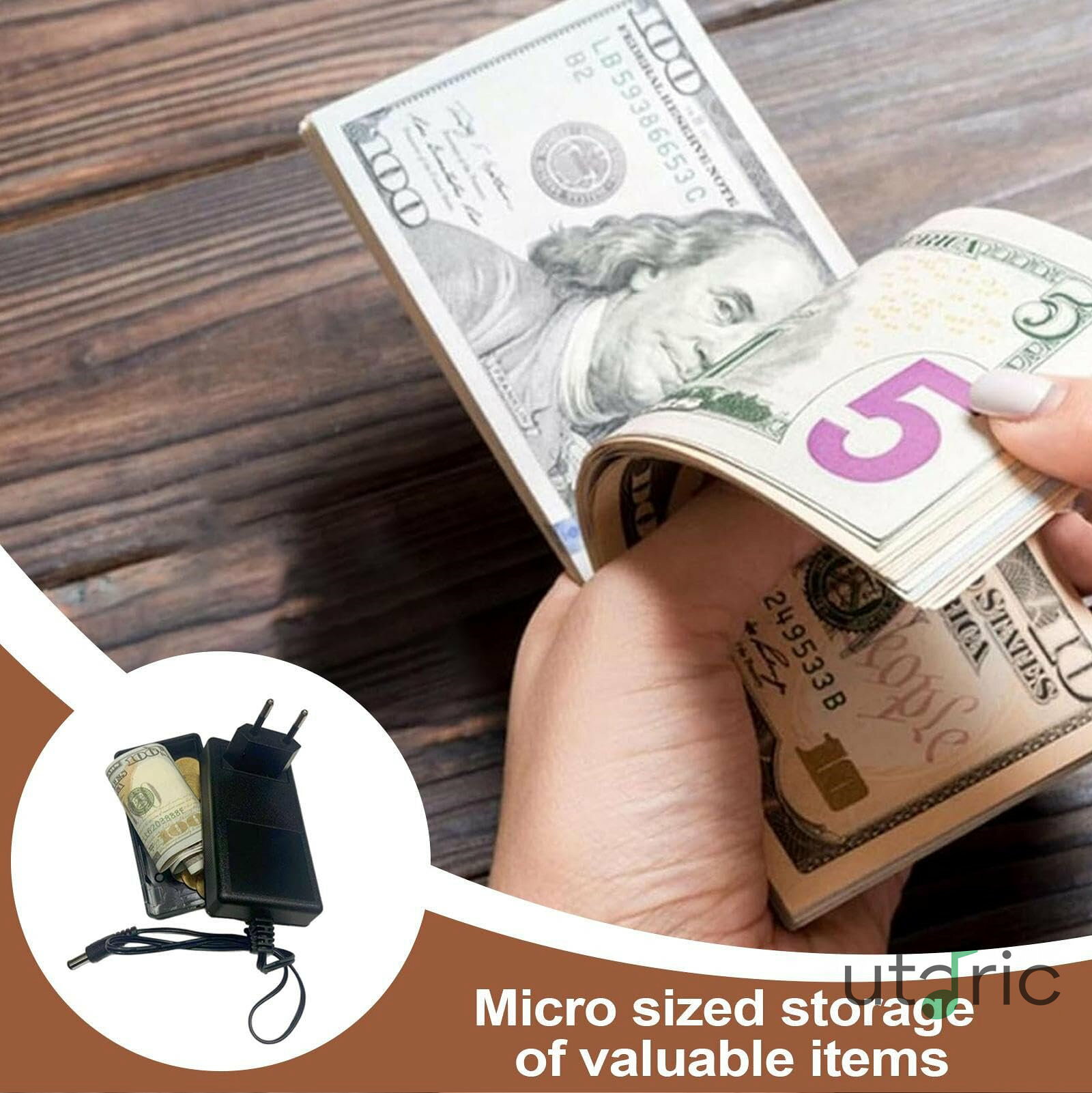 偽物充電器 シークレット収納コンパートメント - 安全にお金や貴重品を隠すためのシークレットボックス | 家庭用日常品 キー保護 旅行 イベント 緊急時 必需品 utaric-10020203 utaric サンプル画像2