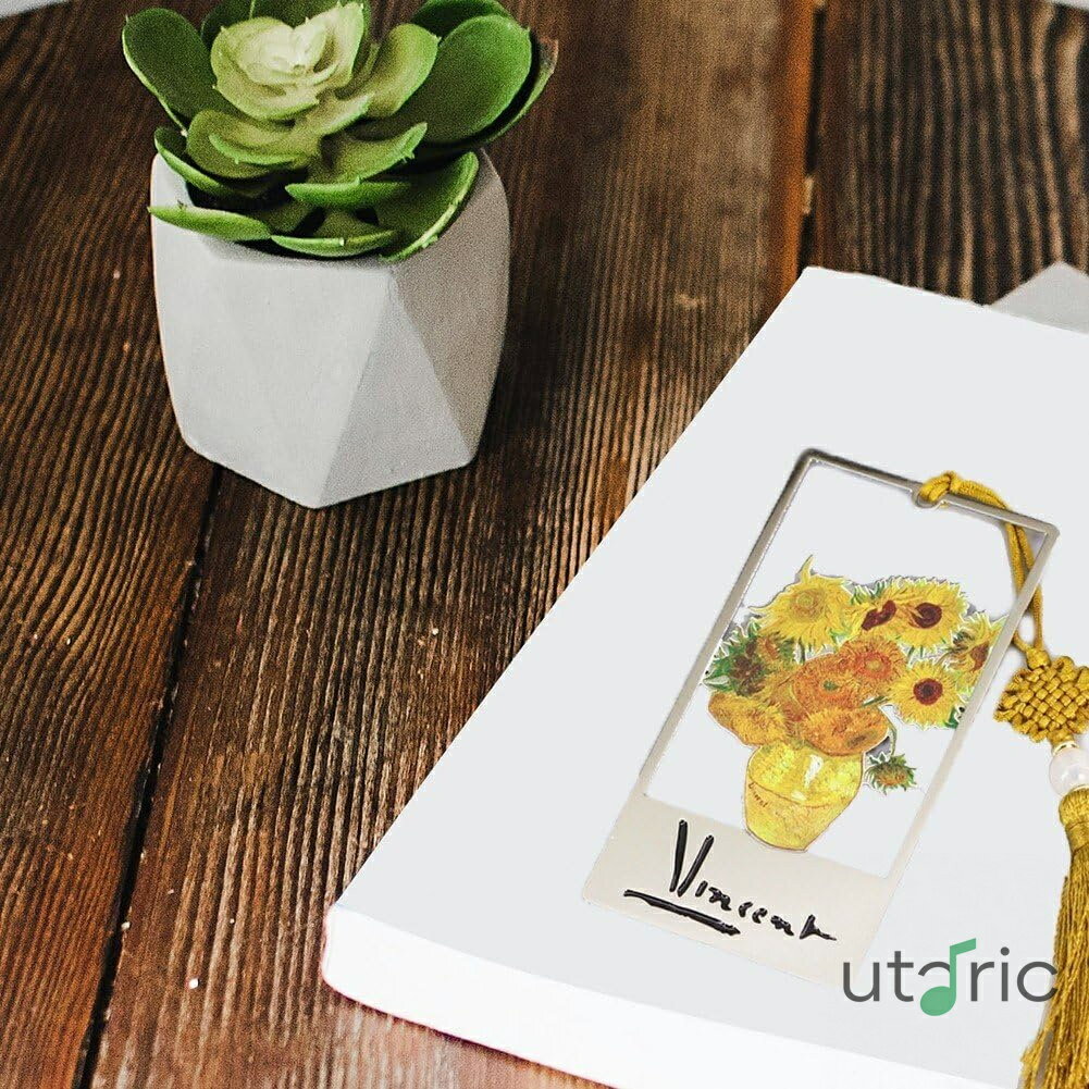 しおり ゴッホシリーズ作品 ひまわり 栞 金属ブックマーク 美術展 ステンレス製 お土産 ギフトボックス包装 ホリデー ギフト
