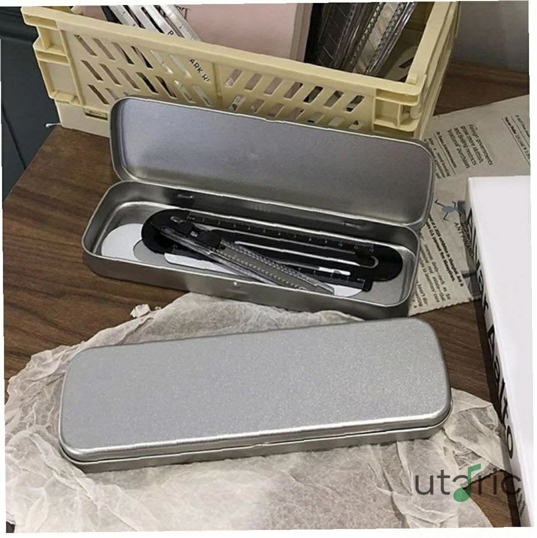 ペンケース ブリキ 金属 筆箱 ペンボックス ポータブルブリキ収納ケース 文具 オーガナイザー ポータブル 化粧ブラシ収納 オフィス用品 2個 3
