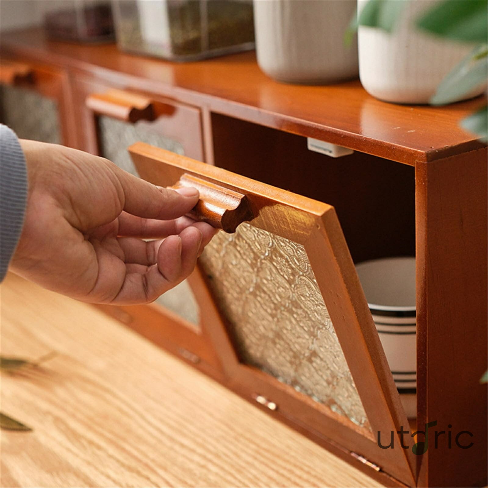 乐天商城 - 木製 デスクトップ収納ラック 木製レトロキッチン棚ダイニングテーブル収納キャビネット 卓上 小物収納ボックス