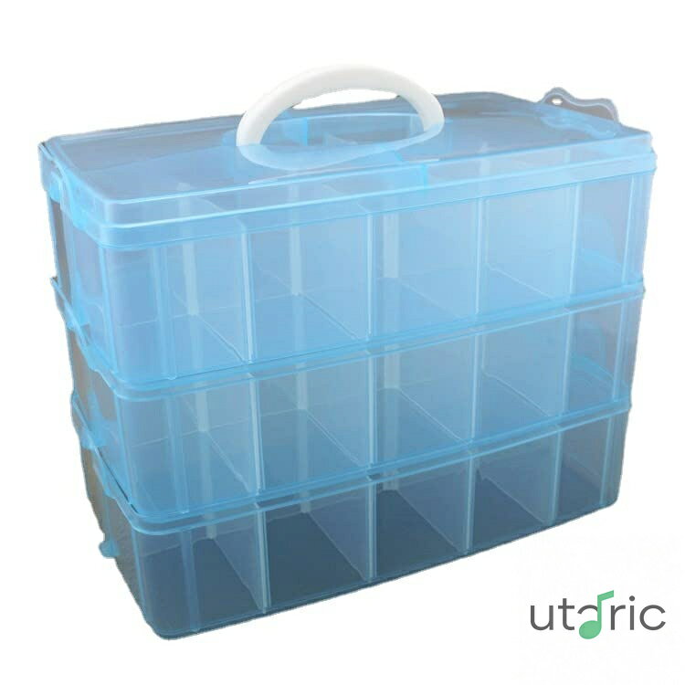 Rakuten - 三段 収納ケース おもちゃ パーツケース 収納ボックス プラケース プラケース 透明 仕切り 取り外し 手提げ 小物 金具 ビーズ収納 アクセサリー 大容量 工芸品を保管するために使用される3層の透明なプラスチックコンパートメントボックス (ピンク L)