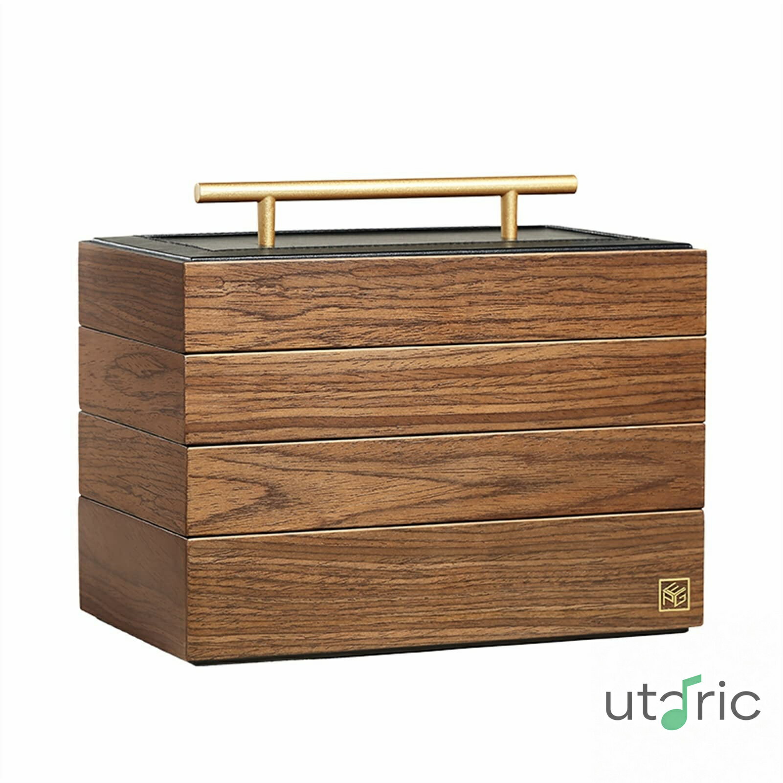 Rakuten - ジュエリーボックス 4層 ソリッド木製ジュエリーボックス 女性用 ジュエリー 戸棚 リング ネックレス ギフト 収納ボックス ウォールナット ウッド カラー オーガナイザー ハンドル付きジュエリー、