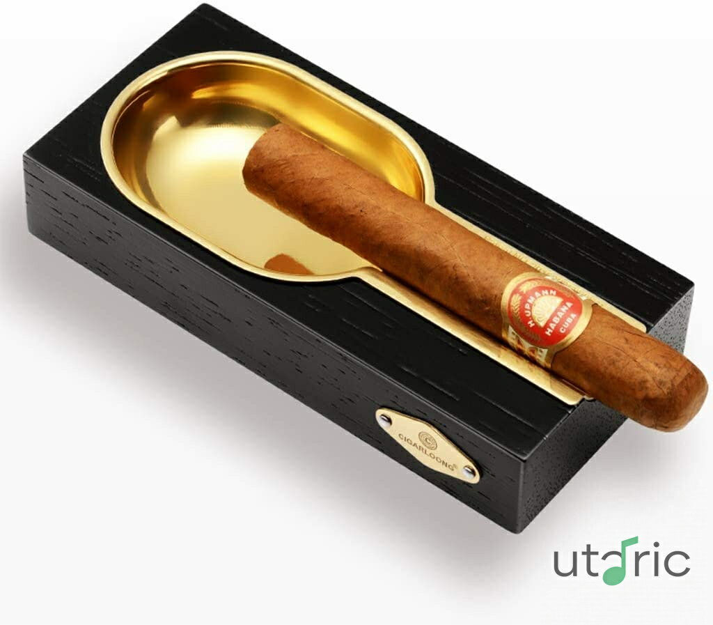 葉巻灰皿オフィスシガー灰皿ピアノ塗装まろやかな杉の木の煙消火器ギフトボックス包装 (Color : A Size : 15X7X3CM) (黒檀紋です)