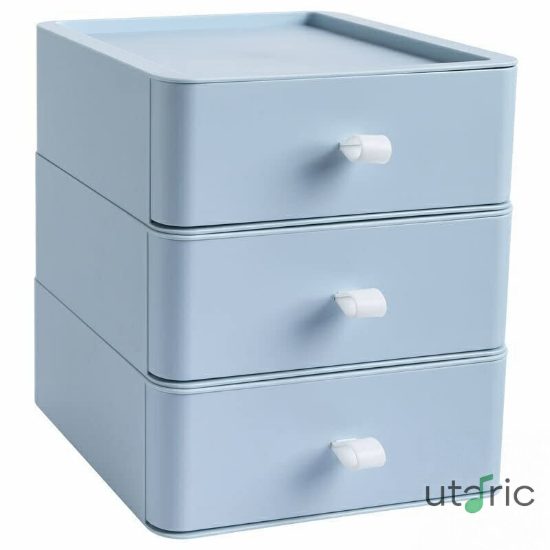 Rakuten - 引き出し 収納ケース ABS 収納ボックス 化粧品 小物 ケース ボックス 引出し書類卓 上収納 整理整頓デスク周り レターケース事務用品文房具浅型 (ブルー)