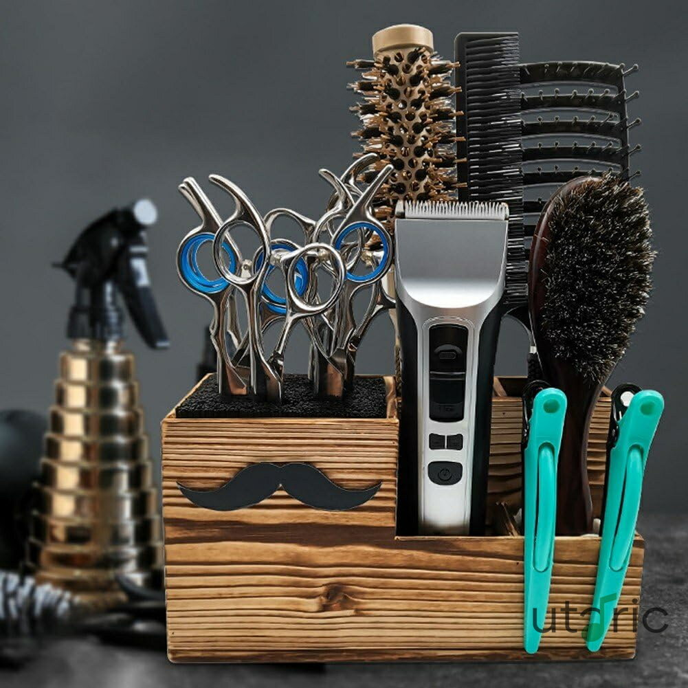 Rakuten - 理髪ツール収納ボックス 木製 サロンはさみラック 理髪 櫛クリップ 収納 理容ツール ステーション オーガナイザー ケース スタイリスト 美容師用