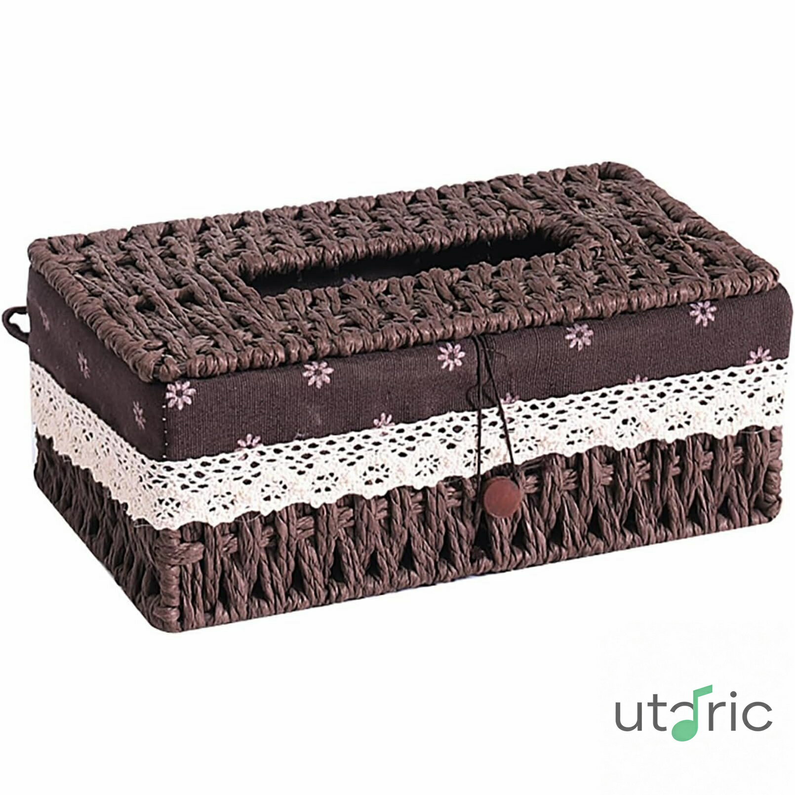 編み込みティッシュケース ティッシュボックスホルダー兼バスケット おしゃれかわいいデザイン ティッシュ・ペーパーナプキン収納に最適 家居雑貨としても活用可 (ベージュ)