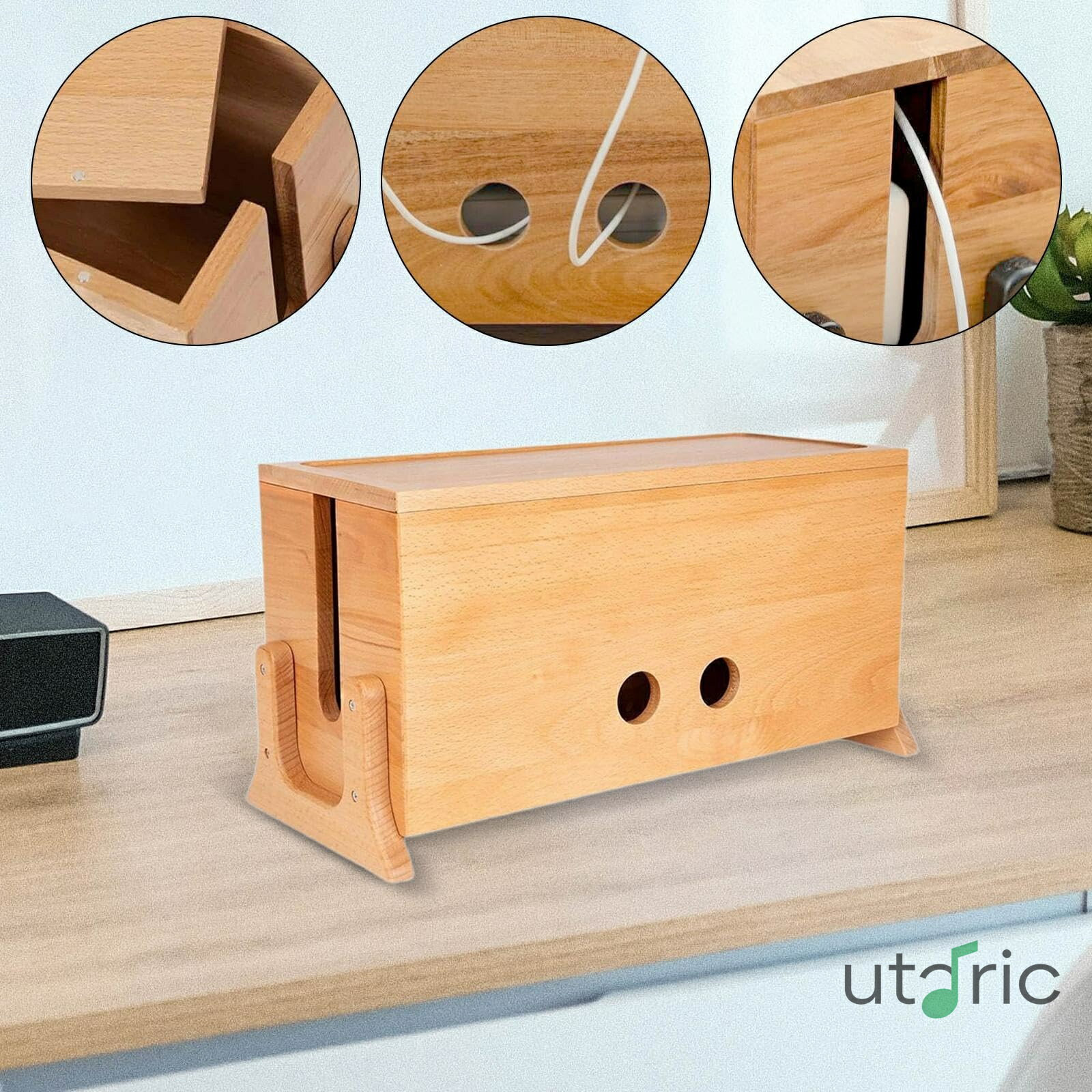 乐天商城 - 木製ケーブル管理ボックスコンテナケース長方形コード整理蓋付きデスク収納コードオーガナイザーフロアケーブル用