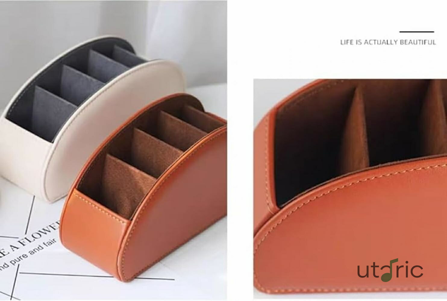 Rakuten - 多機能収納セット - おしゃれデザインでオフィス・家庭両用 - リモコンラック付きデスクペンホルダー 卓上小物整理スタンド & 収納ボックス - ワンセットで雑然解消 (ベージュ)