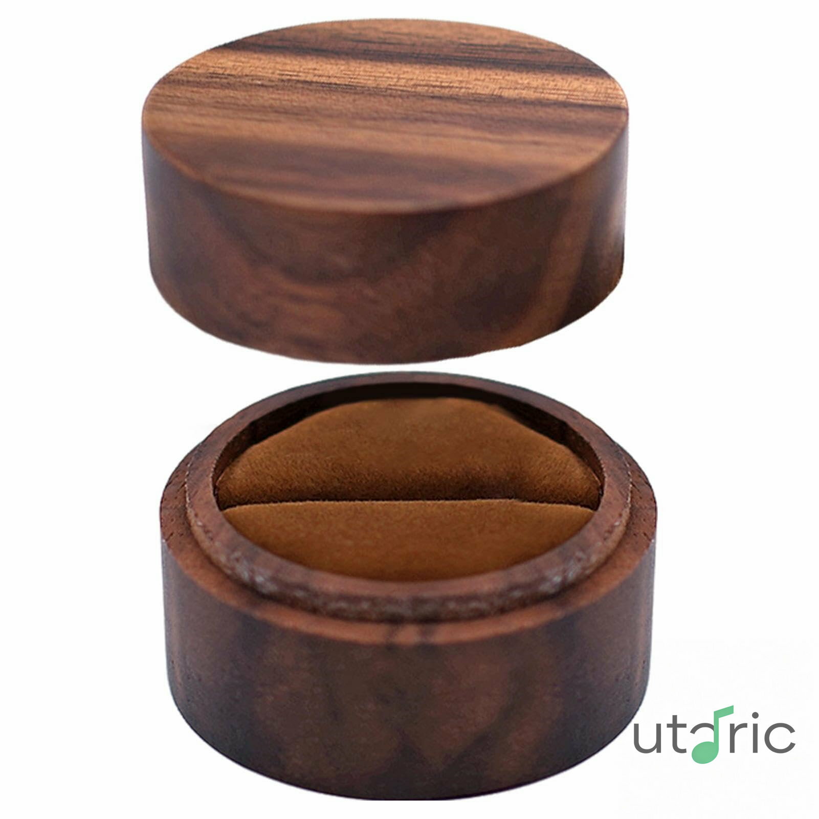 木製結婚指輪ボックス、木製婚約指輪ボックス リングボックス手作りラウンドウォールナットジュエリーケース | ポータブルリング収納ボックス、プロポーズ結婚式用ジュエリーリングボックス
