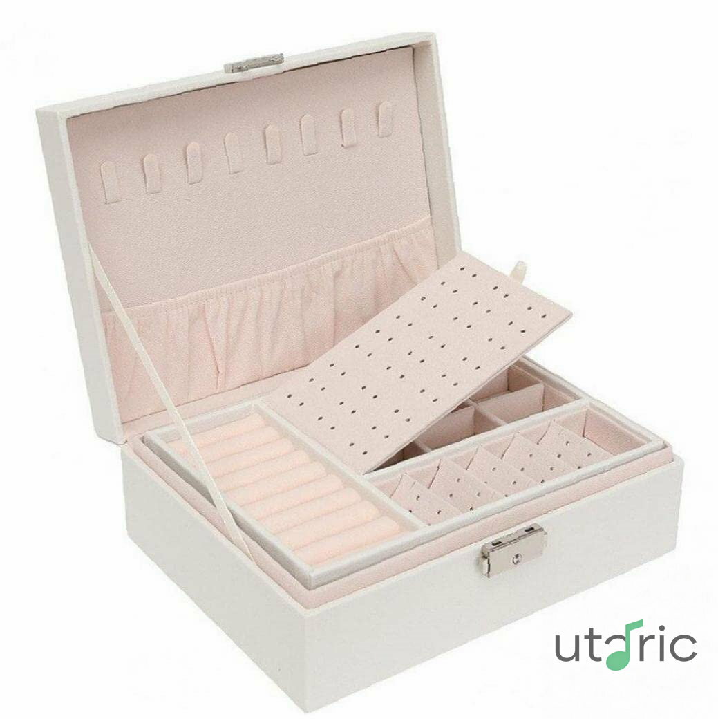 ジュエリーボックスオーガナイザーダブルレイヤーpuレザー装身具収納ボックスマルチ機能イヤリングブレスレット女性女子向けジュエリーボックス(3)