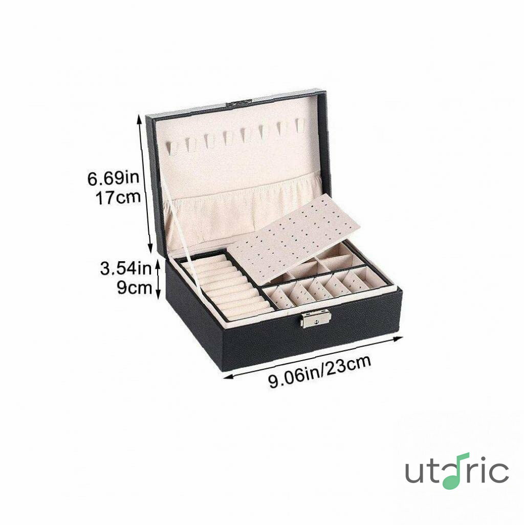 ジュエリーボックスオーガナイザーダブルレイヤーpuレザー装身具収納ボックスマルチ機能イヤリングブレスレット女性女子向けジュエリーボックス