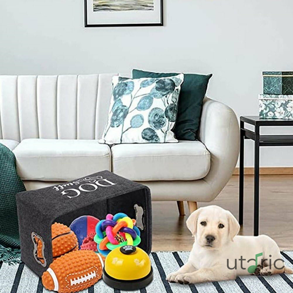 ペット用おもちゃ箱 フェルト 収納ボックス 犬用バスケット 金属製ハンドル付き おもちゃ入れ 整理に最適