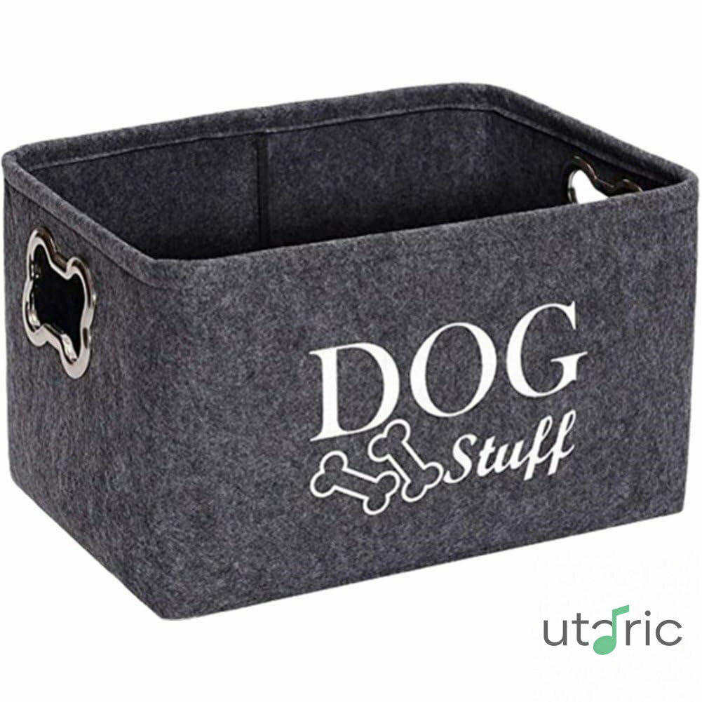 ペット用おもちゃ箱 フェルト 収納ボックス 犬用バスケット 金属製ハンドル付き おもちゃ入れ 整理に最適 2