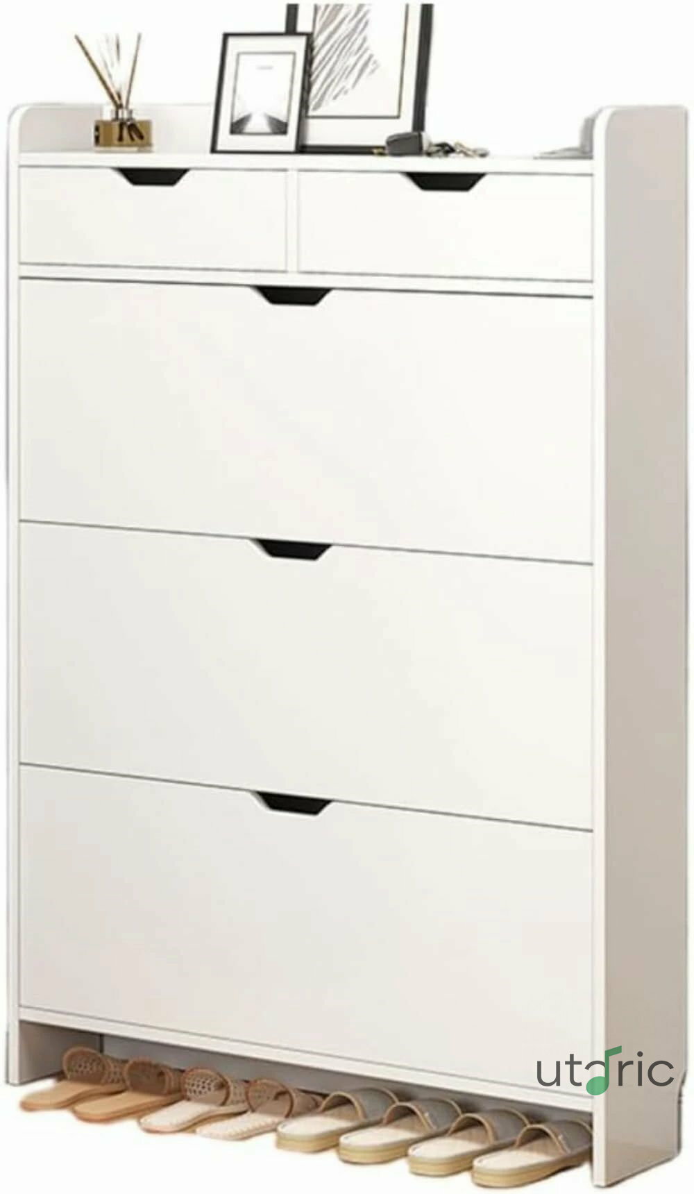 下駄箱 スリム シューズラック 玄関 棚 スリム 靴箱 省スペース 玄関収納 玄関ベンチ玄関 ベッドルーム リビングルーム アパート 無垢材の脚のための2/3つのフリップ引き出し付きの靴キ (100*17*125cm)