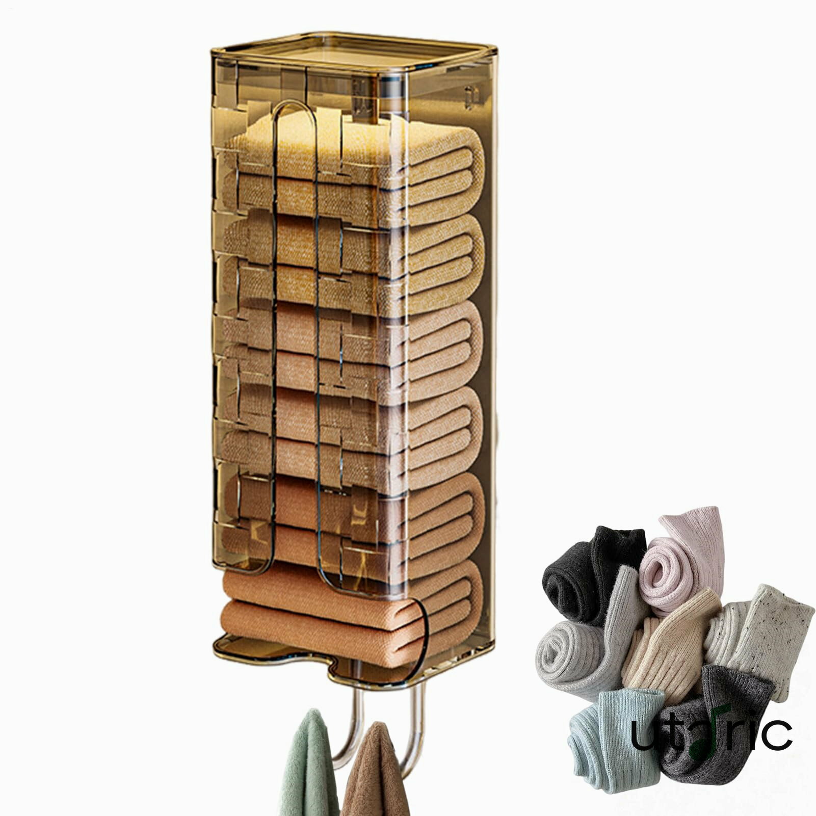 ソックスオーガナイザー 壁にぴったり収まるクローゼットボックス - 穴を開けずに防塵 ソックスホルダーボックス 寝室 ドア付近 洗面所 台所 旅行用 ランドリー