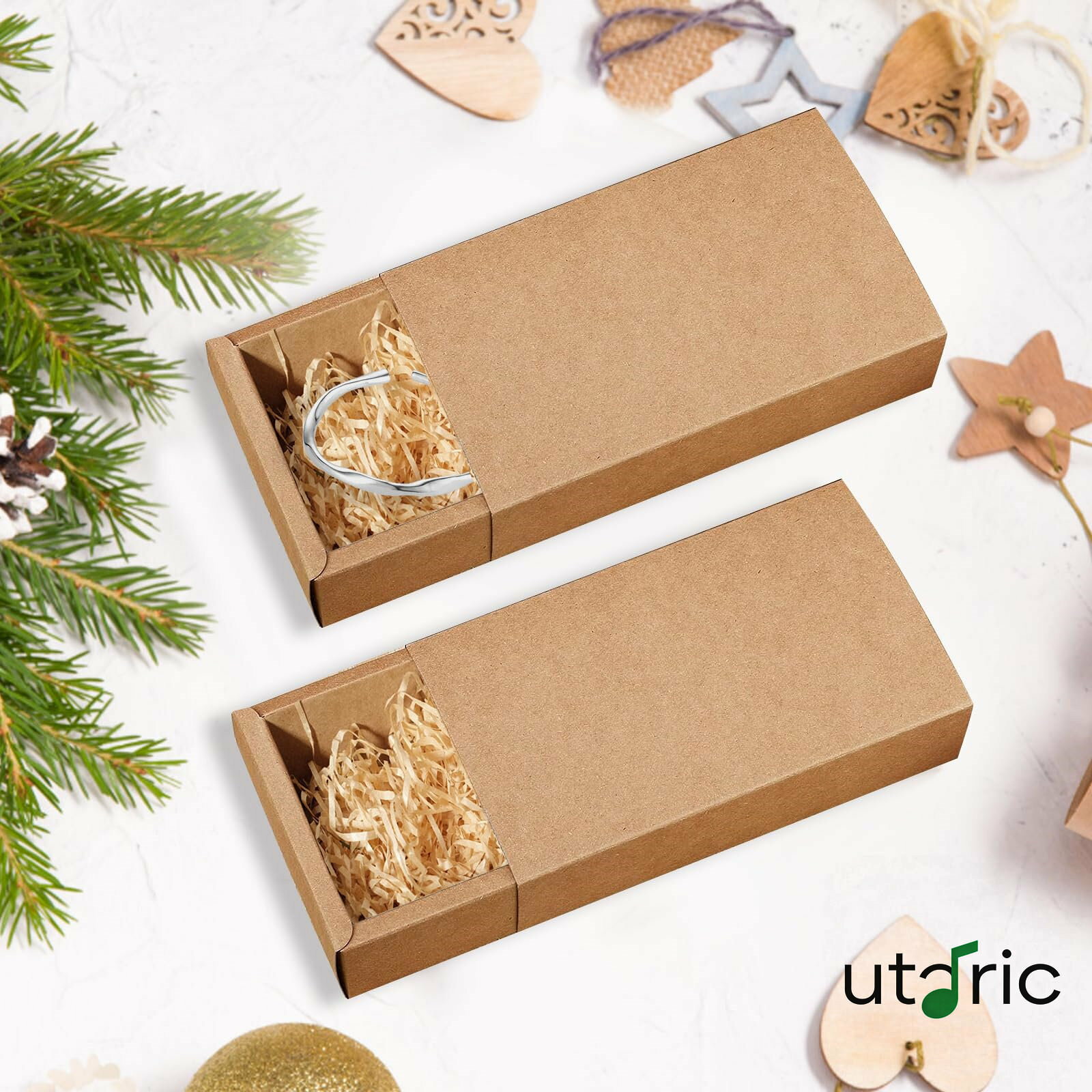 Rakuten - クラフト紙引き出しボックス ミニダンボールプレゼントボックス 長方形引き出し クラフトボックス 空白のタグとジュート紐 プレゼント包装ボックス ビジネスジュエリー キャンディー ウェディングパーティー用品(ブラウン)