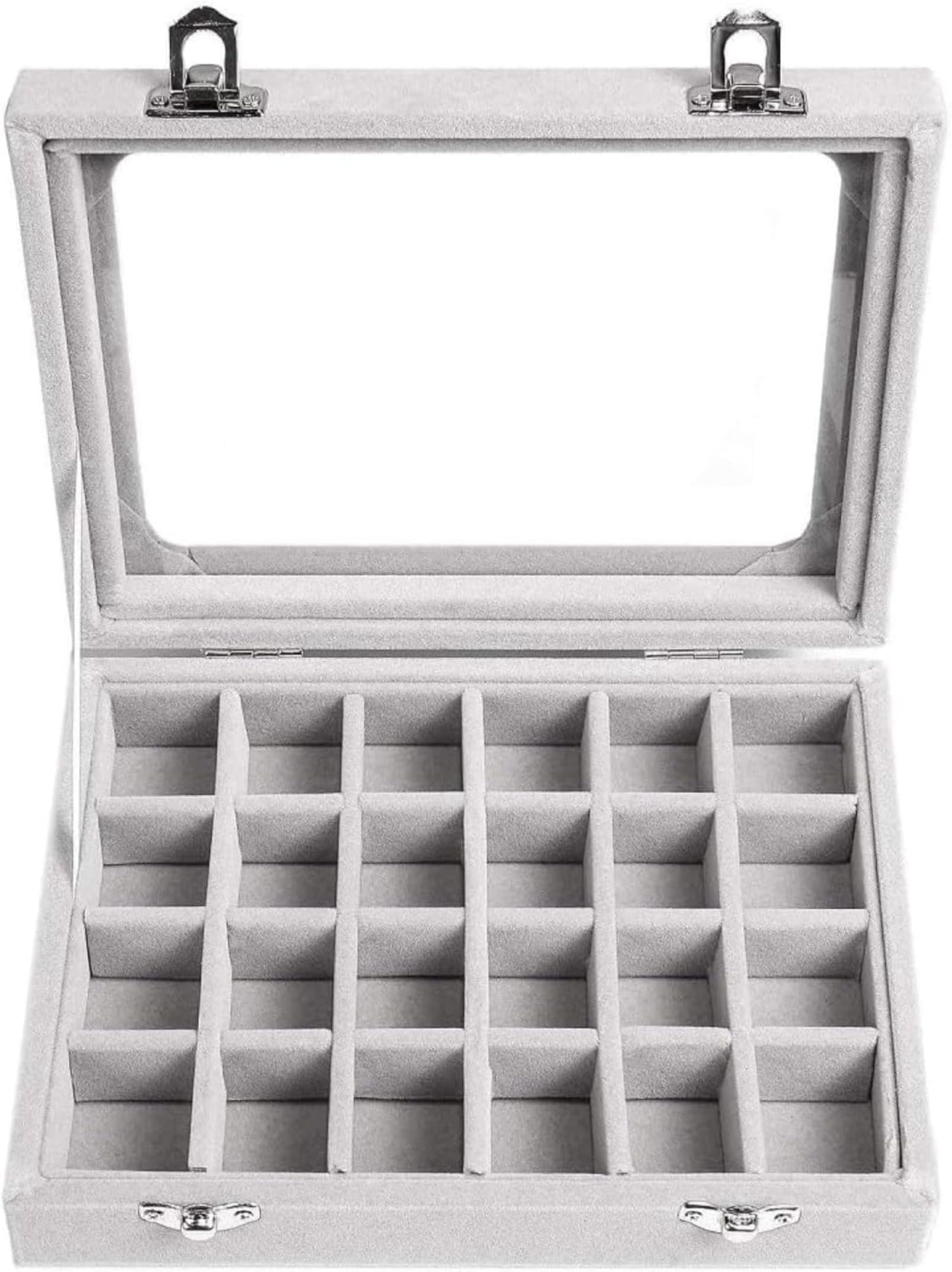 Velvet 24-Compartment Jewelry Storage Box | Large Capacity for Organizing and Displaying Earrings, Necklaces, and Rings - Easy to Use