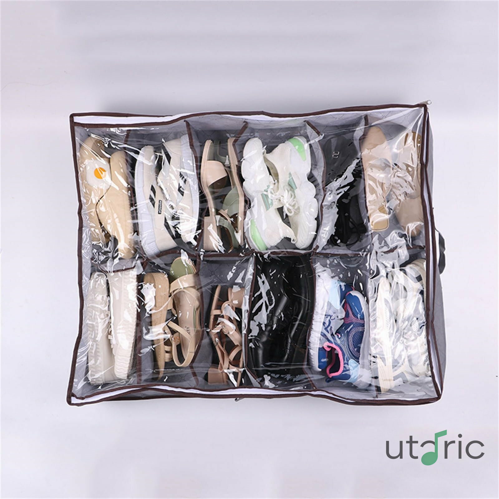 ベッド下靴収納 ボックス 男女兼用 12セル シースルー ベッド下靴・ブーツ収納バッグ オーガナイザー ..