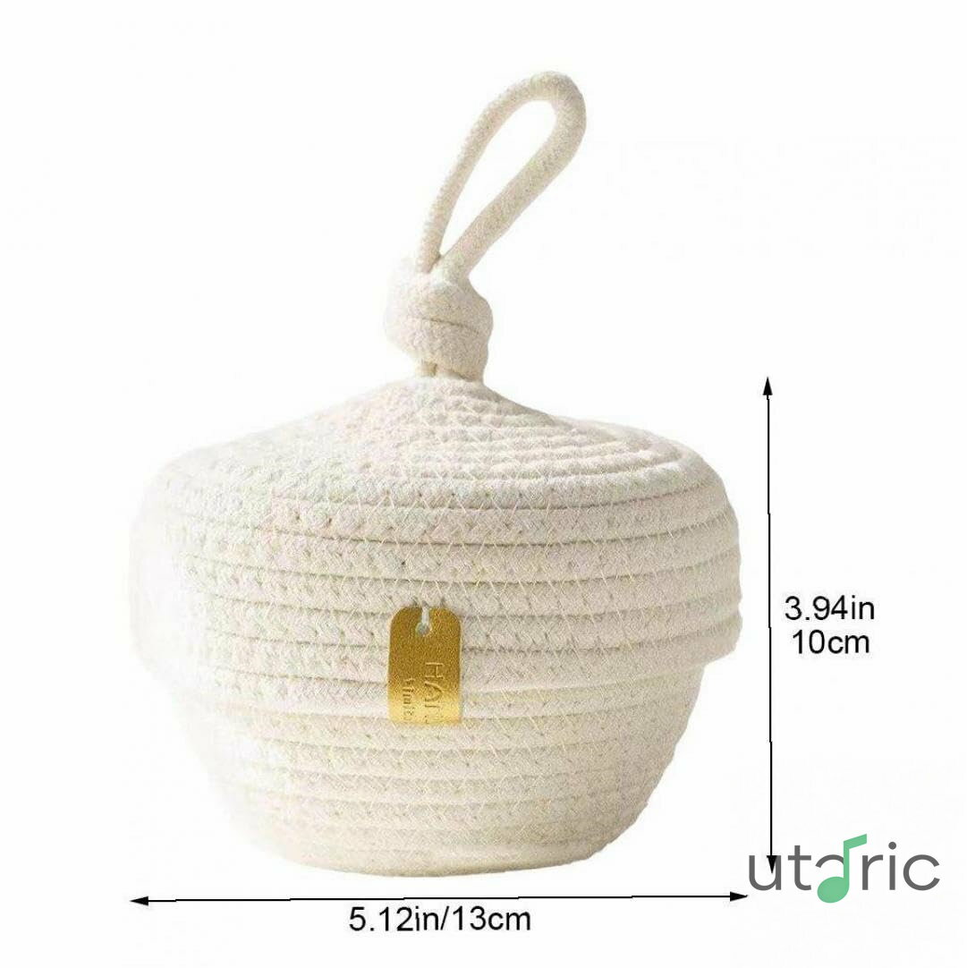 utaricのジュエリー収納ボックス 収納ボウル ミニ 手作り 綿ロープ 織収納バスケット カバー付き｜アングル2