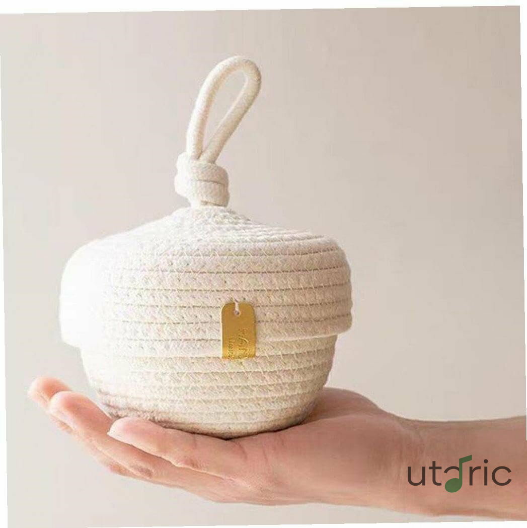 utaricのジュエリー収納ボックス 収納ボウル ミニ 手作り 綿ロープ 織収納バスケット カバー付き｜アングル3