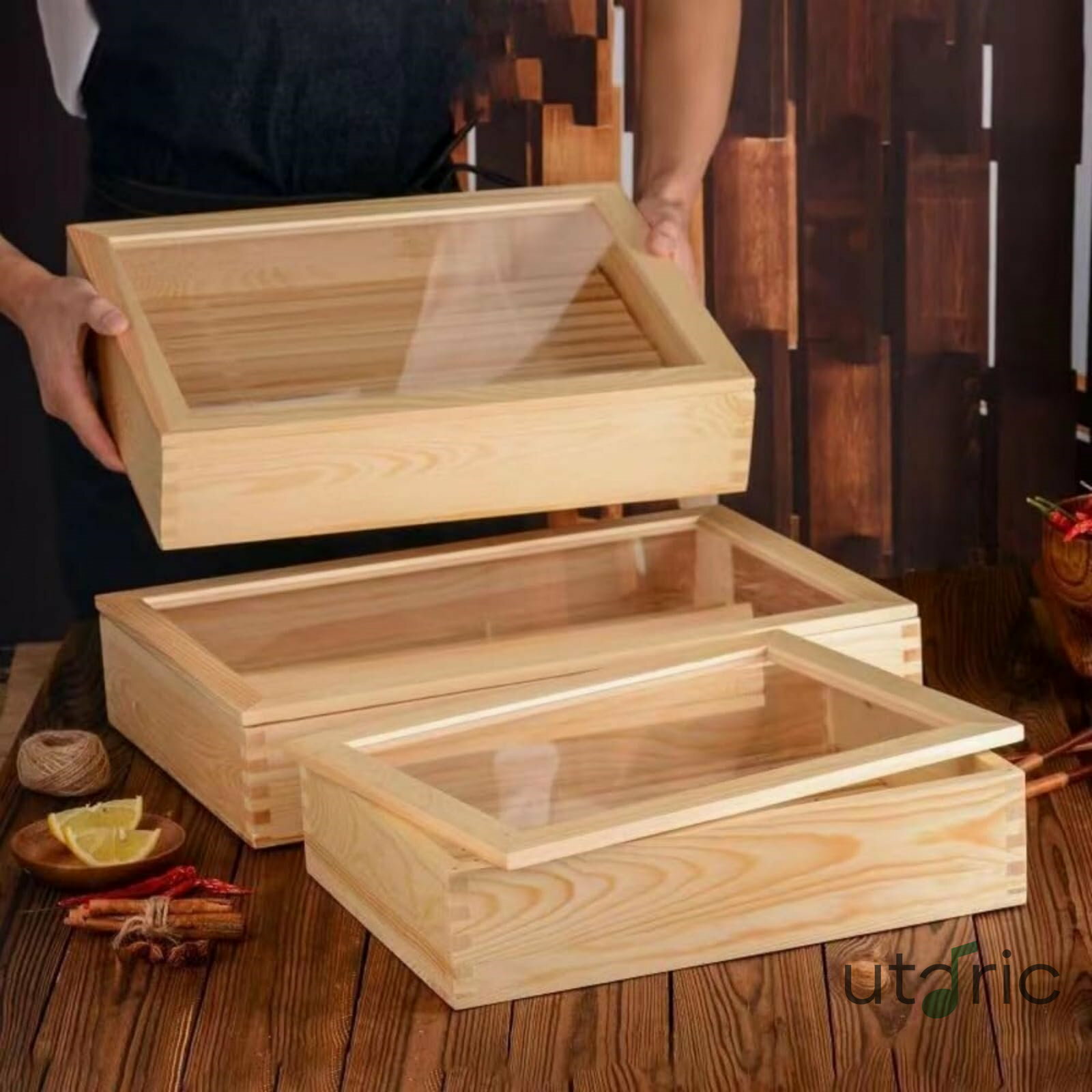 木製刺身箱 寿司箱 保存ケース 寿司プレート 保存容器 魚箱 ネタ箱 バーベキュー木箱 ビーフプレート ..