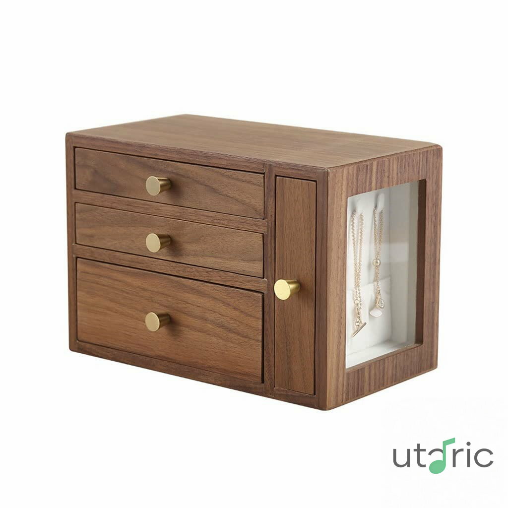 ガールズ ジュエリー ボックス ジュエリー ボックス 木製 多層 引き出し ジュエリー ボックス レトロ ストレージ ボックス リング イヤリング ネックレス ブレスレット 収納ボックス 内蔵フロッキング 10インチ、