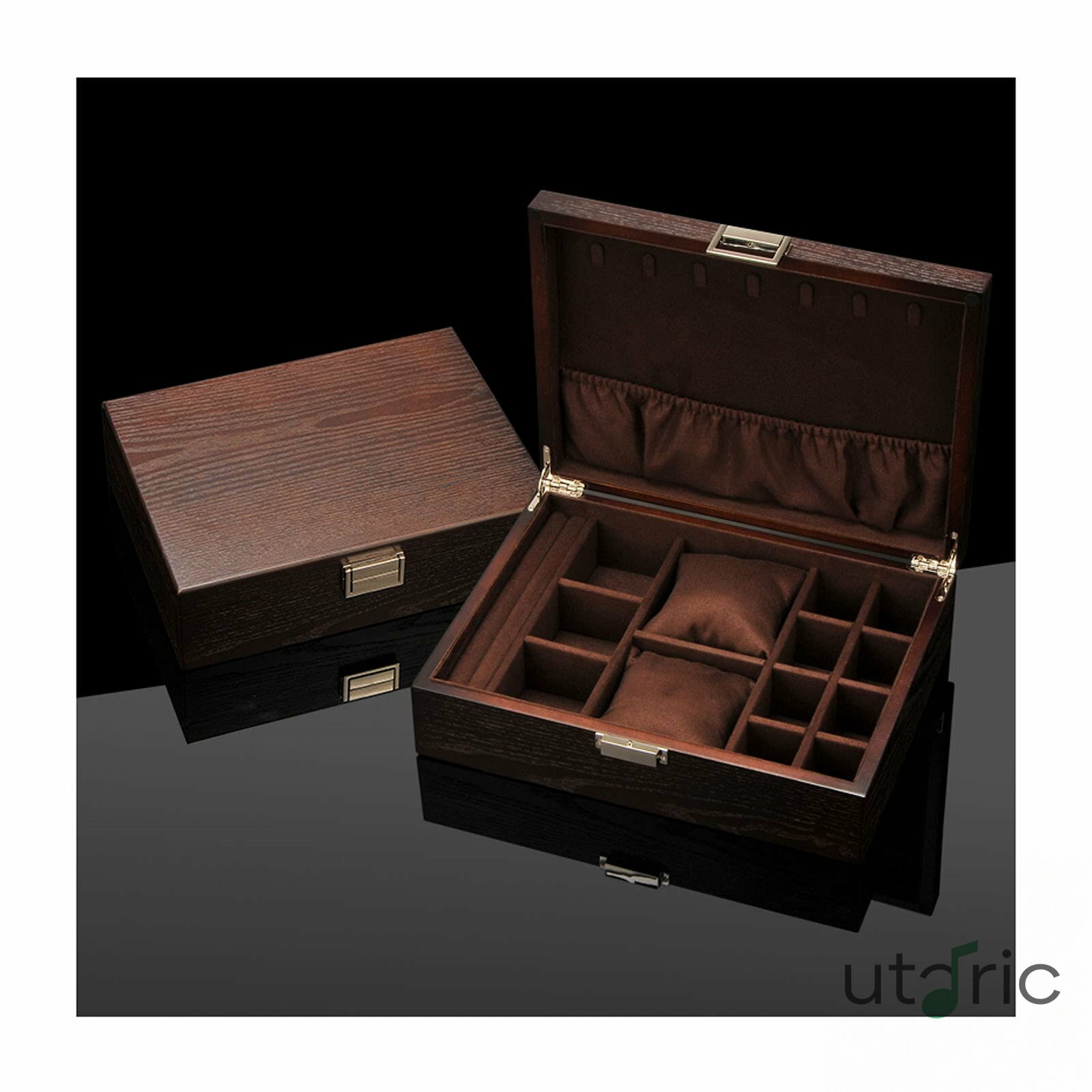 ジュエリーボックス 木製ジュエリーボックス 女性用ジュエリーボックス ディスプレイ収納ケース ネックレスフック7個付き ジュエリーホルダー ガールズジュエリーオーガナイザーD、