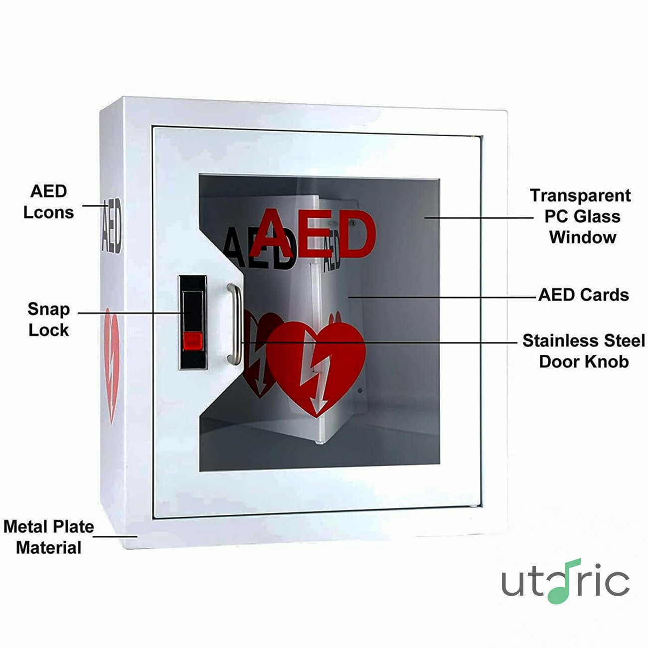 除細動器収納キャビネット、AED除細動器壁掛け収納ボックス、スナップロック付き応急処置除細動器アラ..