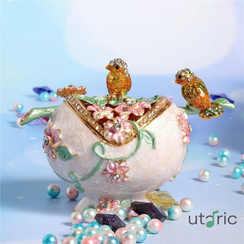 【】鳥ジュエリーボックス クリスタル動物アクセサリー小物入れ宝石箱 収納ボックス 置物 インテリア 装飾品 (ホワイト)