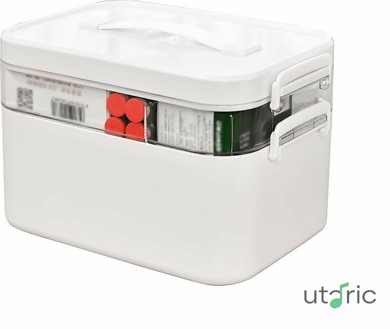 救急箱 薬箱 かわいい 大容量 手提げ おしゃれ 常備の薬品類が一目瞭然 2層式 仕切り コンパクト 常備..