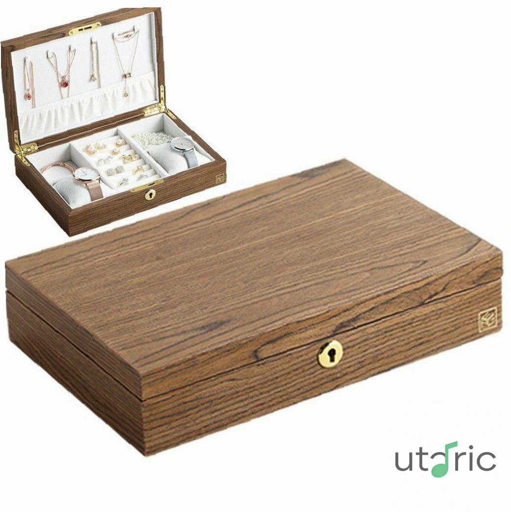 木製フリップ ジュエリー オーガナイザーボックス ジュエリーストレージ ギフト ディスプレイケース ウォッチ イヤリング リング ホルダー ジュエリーストレージ...