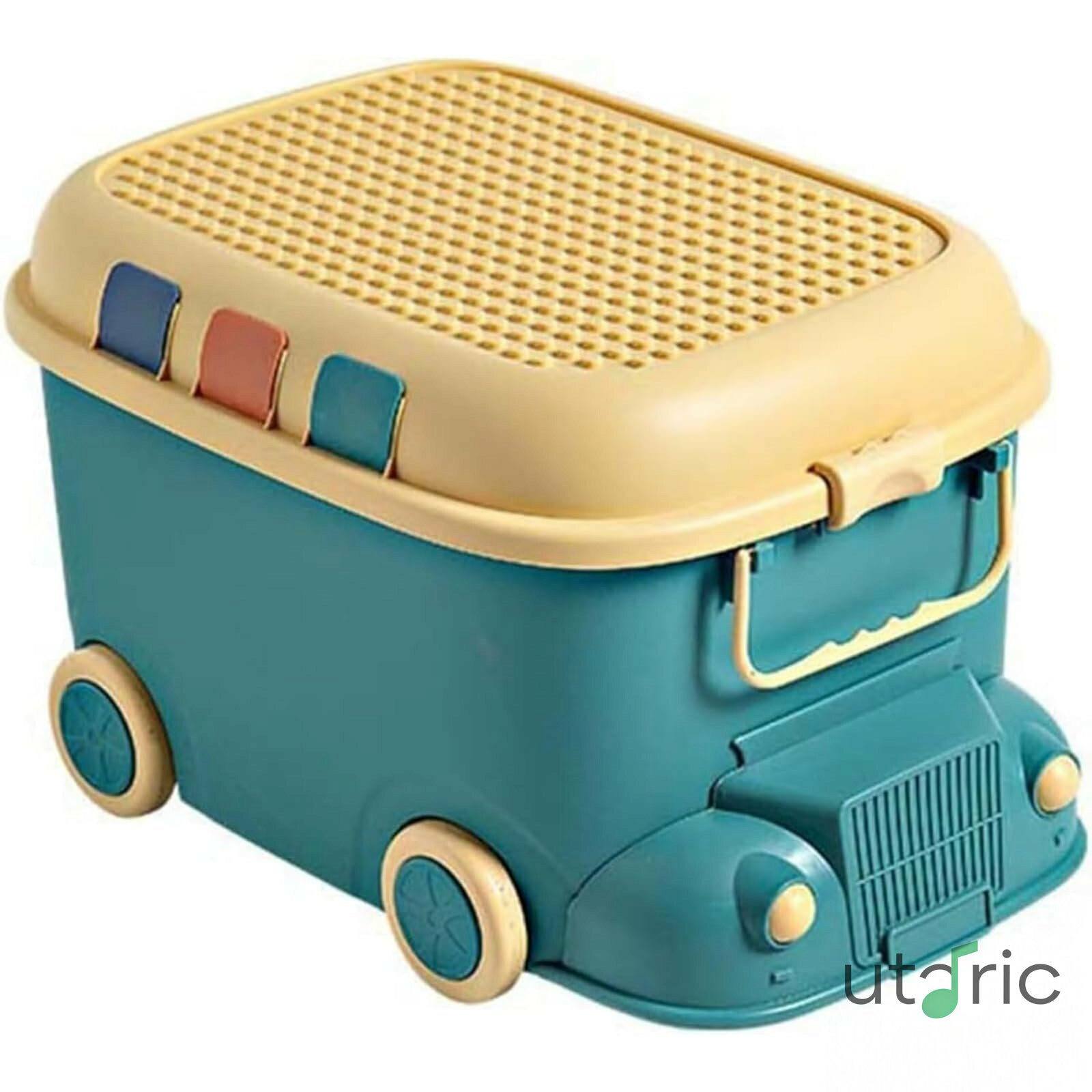 Garments Storage Implements - おもちゃ箱 子供 収納ボックス かわいい 持ち手付き 大容量 多機能 小物収納 防塵 防カビ 収納カゴ おしゃれ 車型 赤ちゃん おもちゃ 衣類収納 (ライトグリーン M)