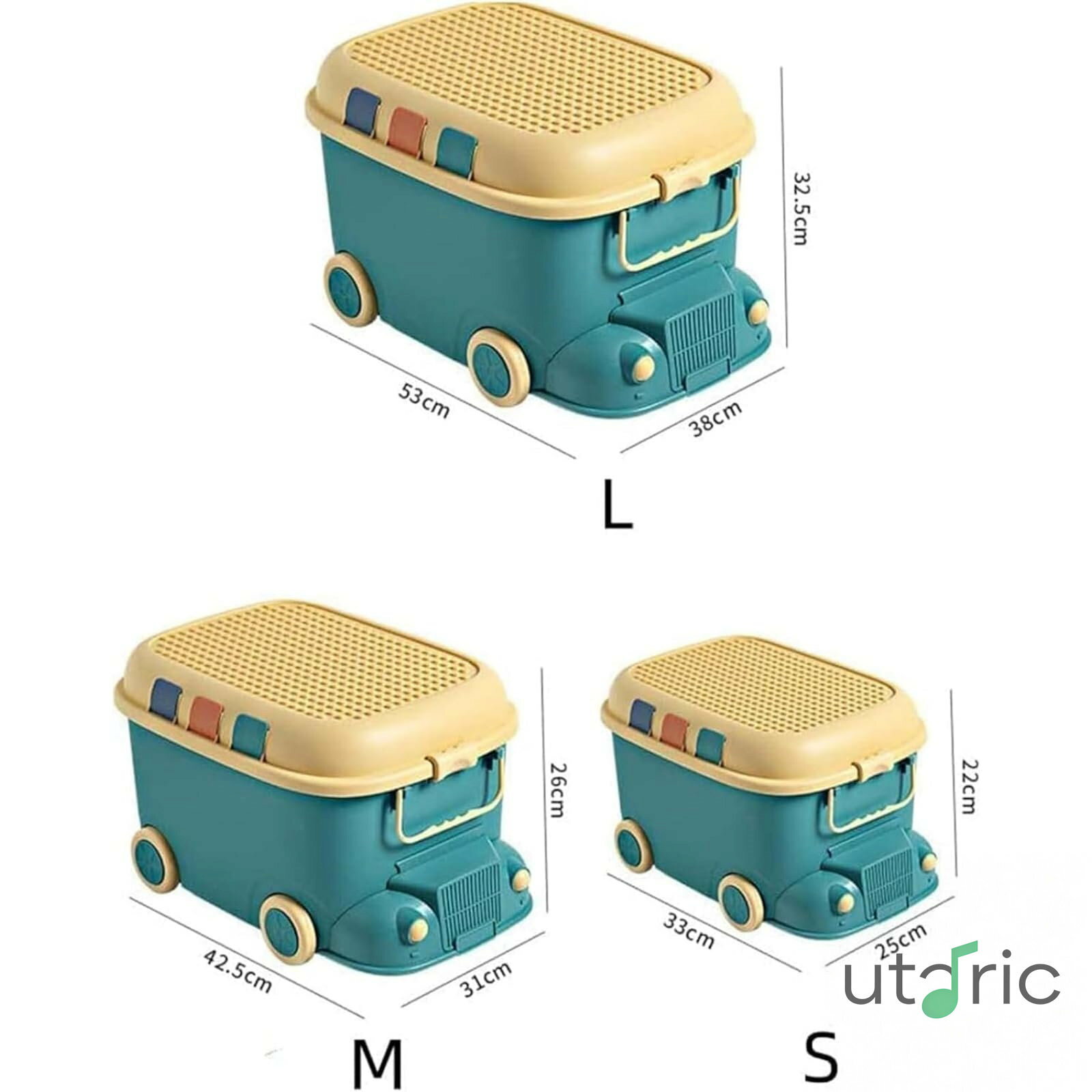 utaricのおもちゃ箱 子供 収納ボックス かわいい 持ち手付き 大容量 多機能 小物収納 防塵 防カビ 収納カゴ おしゃれ 車型 赤ちゃん おもちゃ 衣類収納 (ライトグリーン M)｜アングル2