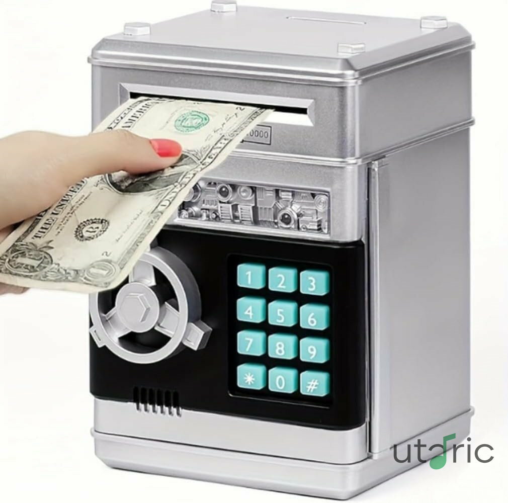 Rakuten - 子供用貯金箱自動感知マネーATMマシン大容量シミュレーションインテリジェント電子指紋パスワードボックス貯金箱貯金箱 (スカイブルー) (ピンク)